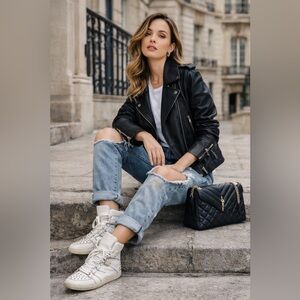 Sandro Paris Studded Leather High Top Sneakers EU 40 US 9 9.5 Made in Portugal